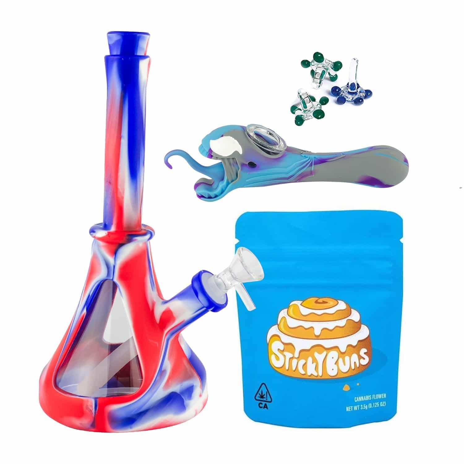 PACK Bong De Silicona Y Cuerpo Vidrio + Pipa Venom + Regalos — ZigZaBoo Chile
