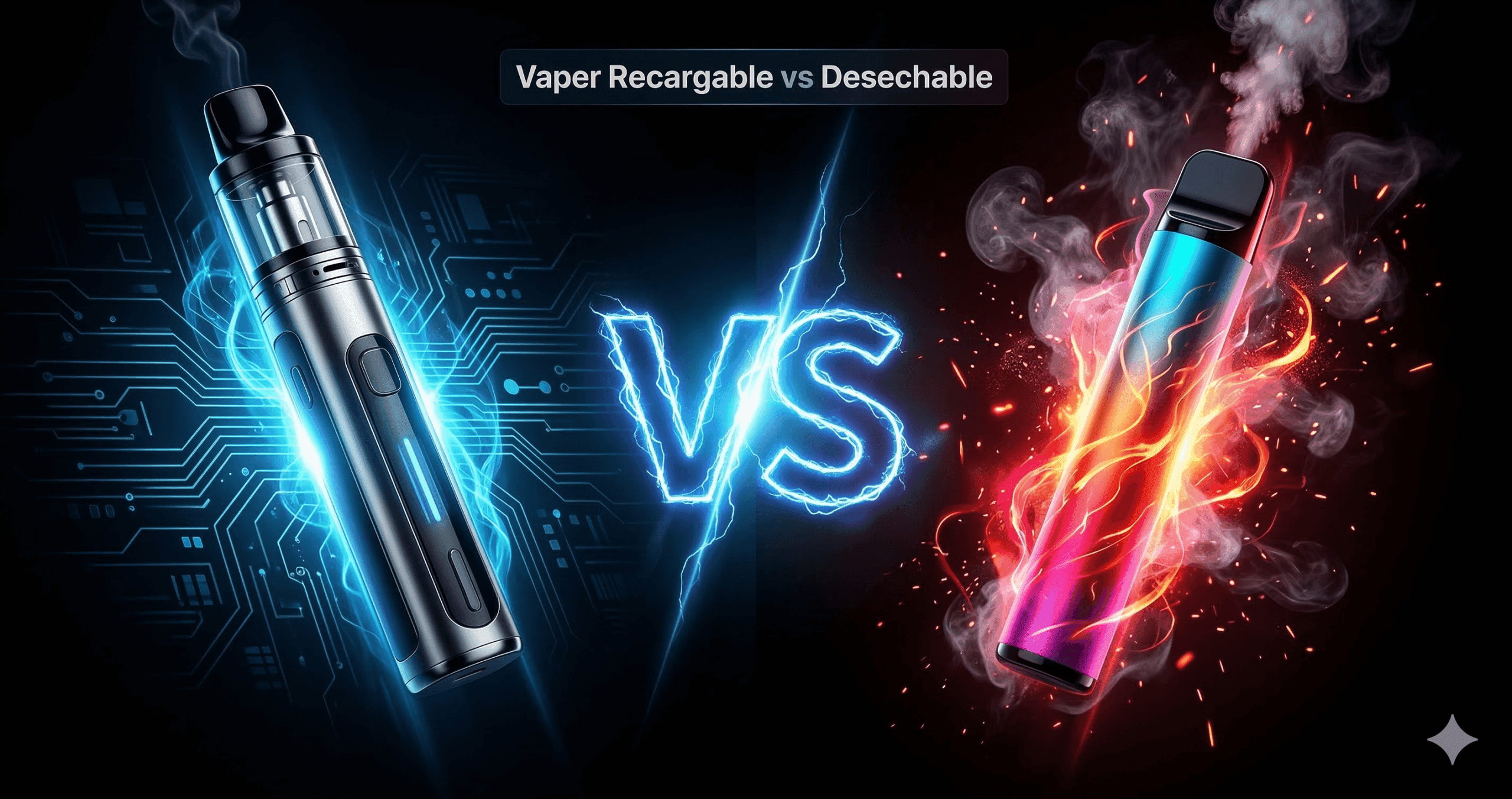 Comparativa entre vaper recargable y vaper desechable mostrando diferencias tecnológicas y rendimiento 2026
